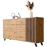 Newroom Sideboard Wildeiche Anthrazit Sideboard Modern Vintage - 160x85x40 cm (BxHxT) - Highboard Anrichte - [Barea.Three] Wohnzimmer Schlafzimmer Flur Esszimmer