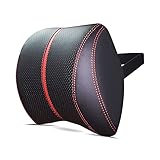 Ergocar Memory-Schaum Nackenkissen & Lendenkissen PU-Leder Rückenstützkissen Zur Rückenentlastung für Zuhause Büro Auto und Reise (Schwarz-Rot, Nackenkissen)