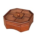 KIHENE Obstkorb, natürliche getrocknete Obstkiste aus Holz, chinesischer hölzerner kreativer Haushaltsteller mit Deckel, getrocknete Früchte, Süßigkeitenteller, Fach, achteckige, einlagige Obstschale