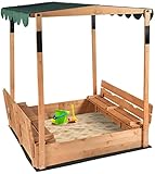 Kinder-Sandkasten mit Abdeckung, Outdoor-Sandkasten aus Holz, Cabana-Sandkasten mit verstellbarem, UV-beständigem Dach, klappbaren Sitzbänken, Bodeneinlage für Garten, Rasen, Garten, Strand (braun)