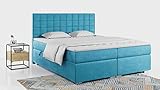 MKS MEBLE Boxspringbett - Doppelbett mit Multipocket-Matratze - Modern Bett - Praktisch Polsterbett mit Kopfstütze - Deko Bed Carmen 140x200cm - H3 Türkis Kronos