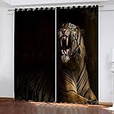 SAKKAI Vorhang Blickdicht Schlaufen 3D Tier-Tiger-Hintergrund Druck Muster Fensterdekoration, Verdunklungsvorhänge Schlafzimmer Wohnzimmer Kinderzimmer, Gardinen Ösenschal 2Er Set 200X160cm