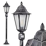 Außenleuchte Lignac Frost m. Bewegungsmelder, Wegeleuchte in antikem Look, Aluguß in Schwarz/Silber mit Klarglas-Scheiben, Stehleuchte 118 cm, Retro/Vintage Gartenlampe, E27, IP44, ohne Leuchtmittel