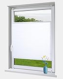 OBdeco Plissee Rollo Klemmfix ohner Bohren lichtdurchlässig Crushed Optik Faltrollo für Fenster und Türen Easyfix Weiß 110x130cm