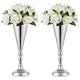 Inweder Trompeten Vasen für Hochzeit Stafeln - 2 Stück Silber Metall Blumenvase Hochzeitstisch Dekoration 36cm Hoch Vase Hochzeitstafeln Tische Geburtstag Jubiläum Party Zeremonie Heimdekoration