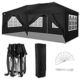 cobizi Faltpavillon Wasserdicht Gartenpavillon, 3x6M Outdoor Faltpavillon Partyzelt Pavillon Festzelt mit 6 Seitenwänden für Freien, Garten, Party, Hochzeit, Picknick, Markt, 18, Schwarz