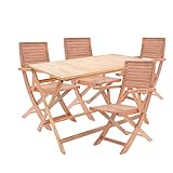 NATERIAL - Gartenmöbel Set für 4 Personen - Gartentisch Solis 114x70cm - 4 Gartenstühle Solaris mit Armlehnen - Gartensessel - Sitzgruppe Klappbar - Klapptisch - Klappstuhl - Balkon Möbel Set Akazie