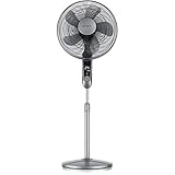 Brandson - DC Standventilator mit Fernbedienung ECO + LED Display - 24 Geschwindigkeiten - Oszillation 80° - sehr leise - mobiler Standlüfter - Höhe verstellbar - Kopf um 35° neigbar - Silber