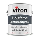 VITON Holzfarbe in Grau - 0,7 Kg Holzlack Seidenmatt - Wetterschutzfarbe für Außen - 3in1 Grundierung & Deckfarbe - Profi-Holzschutzlack - KE31 - RAL 7016 Anthrazitgrau