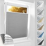Plissee ohne Bohren Verdunkelung Klemmfix, 60x220cm Hellgrau Thermo Plissee 100% Verdunkelnd & lichtundurchlässig Jalousie, Sichtschutz und Sonnenschutz, Aluminium Rollos für Fenster & Tür