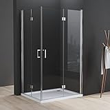 Boromal Duschkabine Eckeinstieg 100x80x195cm Doppel Falttüren Duschtüren 6mm NANO Beschichtung ESG Glas 180º Eckig Dusche Duschabtrennung Duschwand