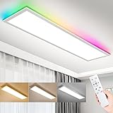 IEGLED LED Deckenleuchte Panel, 120x30cm Deckenlampe Flach Dimmbar RGB Backlight mit Fernbedienung, 40W Deckenpanel Lampe mit 4400lm, 3000K-6500K LED Panel für Wohnzimmer, Flur, Schlafzimmer, Weiß