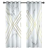 Homxi Lichtdichte Vorhänge Gardinen 2er Set,2 x 107W x 214H cm,Vorhänge Wohnzimmer Blickdicht Weiß Geometriemuster Ösenvorhang Wohnzimmer