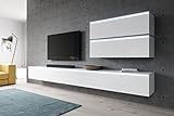 Furnix Mediawand Bargo V mit LED - Wandschrank Schrankwand Wohnzimmer aus 5 Elementen - Freistehend/Wandmontage - 5-TLG Komplett-Set - Wohnwand mit viel Stauraum - Farbe Weiß