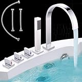 Melko Armatur für Badewannen 5-Loch Fliesenrandarmatur Chrom Wannenrand Badewanne Armatur Set inkl. Handbrause, Brausehalter und Brauseschlauch
