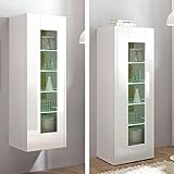Lomadox Vitrinenschrank Standvitrine, Hochglanz weiß, hängend/stehend, inkl. LED, B/H/T: 45/131/38cm