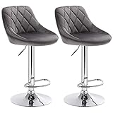 WOLTU BH138dgr-2 Barhocker Tresenhocker, gut gepolsterte Sitzfläche aus Samt, Höhenverstellbar, Drehbar, 2 x Hocker, Dunkelgrau