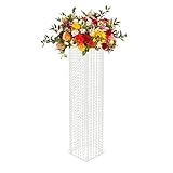 ETHEDEAL 2 Stücke Blumenständer Weiß 80cm Hohe Hochzeit Mittelstücke Vase Metall Blumen Vasen für Party Tischdekorationen Elegante, Hochzeit Herzstück Tische,mit Acrylplatte