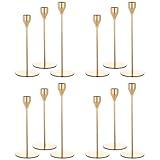 Showgeous Kerzenständer Gold 12er Set, Kerzenhalter Stabkerze Metall Deko Kerzenleuchter, Vintage Kerzenhalter für Wohnkultur, Hochzeit, Candlelight Dinner, Jubiläum, Schrankdekoration