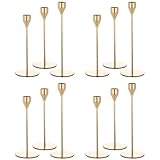 Showgeous Kerzenständer Gold 12er Set, Kerzenhalter Stabkerze Metall Deko Kerzenleuchter, Vintage Kerzenhalter für Wohnkultur, Hochzeit, Candlelight Dinner, Jubiläum, Schrankdekoration