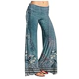 Hose Damen Sommer Casual Yogahose Blumenmuster Pumphose Hohe Taille Schlabberhose Casual Einfarbig Weite Stoffhose Baumwolle Leinen Sporthose Sommerh Sporthose Frauen