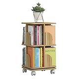 WHDNIOSS Bücherregale, drehbares Bücherregal, 360°-Buch-Organizer mit Rollen, Bilderbuchregal, Wohnzimmer, mehrstöckiges Regal (Color : Wood, Size : 2 Layer(74.5cm))