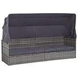 BULANED Gartenbett mit Baldachin, Liegen, Sonnenliege, Liegeinsel Outdoor, Outdoor Bett, Doppelliege, Gartenliege, Daybed Outdoor, Grau 205×62 cm Poly Rattan