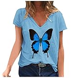 Activewear-T-Shirts für Damen Tunika Kurzarm Banana t-Shirt Women's Fashion Casual V-Neck Butterfly Print Short-Sleeved T-Shirt Top