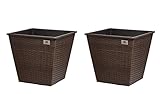 Gartenfreude 2 Stück 61 Liter Pflanzkübel Pflanzgefäße Blumenkübel Blumentopf für Blumen etc. aus Polyrattan 41,5 x 41,5 x 38 cm, wasserdichter Kunststofftopf, bicolour braun