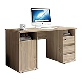 PRIMUS 2 Schreibtisch mit Schubladen, Sonoma Eiche Optik - Bürotisch Computertisch fürs Homeoffice mit Stauraum und offenen Ablagefächern - 145 x 74 x 65 cm (B/H/T)