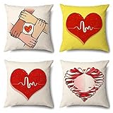 Cekog Kissenbezüge Kissenhülle Leinen Kissenbezug Bunte Liebe 4er-Set Beidseitiger Kissenbezüge Dekokissen Couchkissen mit Verdecktem Zip Sofakissen für Schlafzimmer Wohnzimmer Balkon 50x50cm