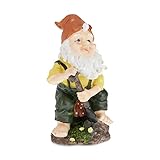 Relaxdays Gartenzwerg mit Spaten, wetterfest, frostsicher, HxBxT: 24 x 13 x 13 cm, Garten Wichtel, Kunststein, bunt