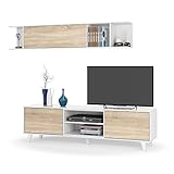 Dmora - Lagerwand Buffalo, TV-Ständer für Wohnzimmer, Wohnzimmerkomposition mit Wohnwand, cm 180x41h51, Weiß und Eiche