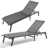 XIaoHESHop Außenbereich Chaise Lounge 2 Stück Aluminium Patio Lounge Stuhl mit 5-stufig Verstellbarer Rückenlehne, Klappbarer Liegestuhl für Patio Pool Strand Sonnenbaden Stuhl