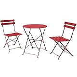 Grand patio Bistro Set 3 Stück, Balkonset, Sitzgruppe 2 Stühle und 1 Tisch, Premium Stahl, Klappbar, Gartenmöbel Set für Hof, Garten, draussen（Rot）