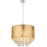 Globo Kristall Hänge Leuchte Textil Pendel Schlaf Zimmer Beleuchtung Decken Lampe gold 15187H3