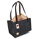 Kaminholztasche Filz - Made in Germany - Holzkorb für Kaminholz aus upcycling rPET Filz - Filztasche Kaminholz Kaminholzkorb mit Echtleder Henkeln - Filztaschen Shopper easy and green® (Grau)