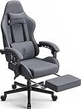Dowinx Gaming Stuhl Bürostuhl Stoff Tasche Frühling Kissen,Gaming Stuhl Stoff mit Kopfstütze, Ergonomische Gaming Stuhl mit Fußstütze (grau)