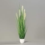 mucplants Palmengras-Busch im weißen Topf, 120 cm, Kunstgras Grasarrangement künstliches Gras Zimmer-, Büro oder Messedekoration