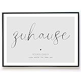 Koordinaten Poster Personalisiert | Familienposter als personalisiertes Geschenk zum Umzug, Neubau, Eigenheim, Richtfest, Bauplatz - Größe und Rahmen optional (Zuhause - Grau)