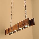 A.1.Coo Pendelleuchte Holz Rustikal Retro Pendellampe Höhenverstellbar Industrial Lampe Loft Bar Hängeleuchte 4 Lichter Esszimmer Schlafzimmer Hängelamp Vintage Antik Metall Kronleuchter