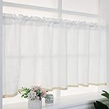 choicehot Baumwolle und Leinen Kurzgardine Bistrogardine Kurzvorhang Küchenvorhänge Moderne Landhausstil Scheibengardine Weiß Kurz Kleine Fenster 25x120cm(H×B)