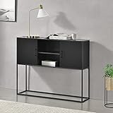 [en.casa] Sideboard Motala 90 x 109 x 30 cm Beistellschrank Küchenschrank 2 offene Ablagefächer + 2 Schranktüre Schwarz