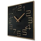 Wanduhr groß holzoptik Holz Digits ECO, quadratisch Stille, Wohnzimmer, Schlafzimmer , Made in EU (Schwarz, 40 cm)