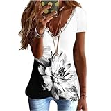 Damen Oberteile Freizeithemd Sommer Spitze V-Ausschnitt kurzärmelig Tunika Oberteil Bluse T-Shirts Blusen für Frauen Oberteile elegantes schlankes Shirt Pullover Hemd modische lockere Basic tops S-3XL