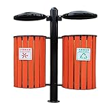 Outdoor Trash Cans Bins Steel Wood Trash Can with 2 Inner Buckets and Lid Detachable Garbage Can-Use in Backyard Deck Or Patio Outdoor Trash Cans