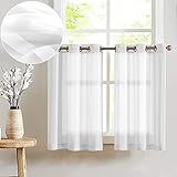 TOPICK Sheer Scheibengardinen mit Ösen Transparent Bistrogadine Landhaus Streifen Voile Küchenvorhang Gestreift Küchengardinen Paarig für Badezimmer Klein Fenster Dekor 90x60cm(BxH) Weiß 2er Set