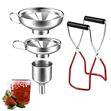 RANJIMA Trichter Edelstahl Set, Küche Marmeladentrichter, 3 Stück Einmachtrichter Set, 1 Glasheber Einkochen zum Umfüllen von Pulver, Konfitüre, Gewürzen, Flüssigkeiten, Bohnen für Küchenzubehör