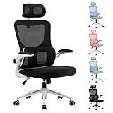 LIYURUI Ergonomischer Bürostuhl, Verstellbarer Schreibtischstuhl mit Kopfstütze/selbstadaptiver Lordosenstütze/gepolsterter hochklappbarer Armlehne, atmungsaktiv 125°Schaukeln 360°Drehstuhl, weiß