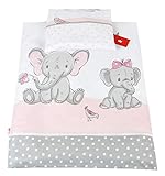 BabyLux 2 TLG. Set Bezug für Kinderwagen Stubenwagen oder Wiege Garnitur Bettwäsche Kissen Decke 60 x 78 cm (112. Elephanten Coral)